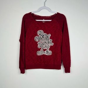 Disney Parks Mickey Mouse Maroon Red Sequin Shirt Blouse Size XS
